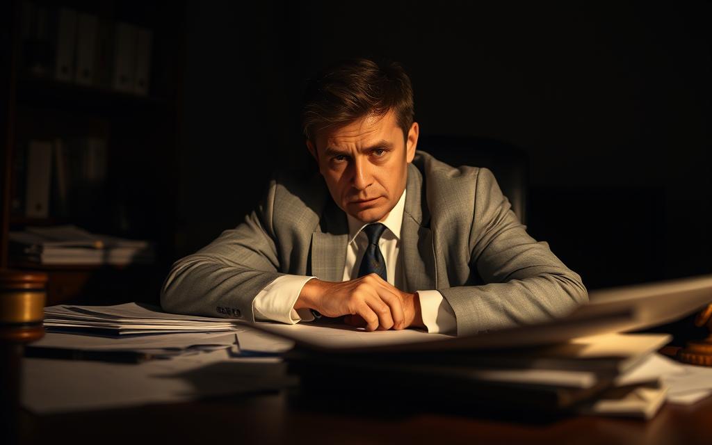 A Dimly Lit Office Scene, With A Pensive Attorney Sitting At A Desk, Surrounded By Legal Documents And Financial Paperwork. The Attorney'S Face Is Framed In A Thoughtful, Contemplative Expression, Conveying The Weight Of The Decision To Fire A Client. Soft, Warm Lighting Illuminates The Scene, Casting Gentle Shadows And Highlighting The Gravity Of The Situation. The Background Is Slightly Blurred, Creating A Sense Of Focus On The Attorney'S Inner Deliberation. The Overall Atmosphere Evokes A Sense Of Careful Consideration And The Professional Responsibility Inherent In Such A Decision.